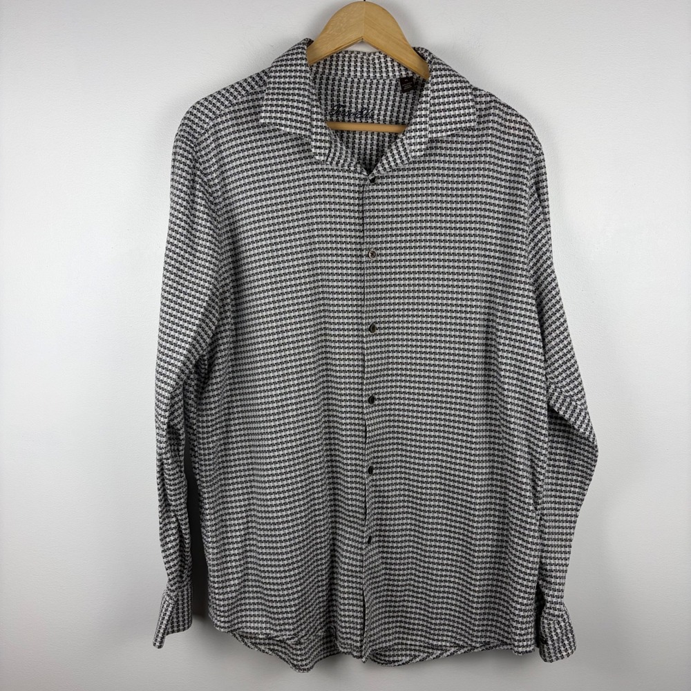 Tasso Elba Mens XL Black White Houndstooth Button Down Cotton Shirt Long Sleeve